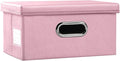 PRANDOM Collapsible Storage Box with Lid [1-Pack] Leather Fabric Foldable Storage Bin Organizer Container Basket Cube with Cover for Home Bedroom Closet Office Nursery Pink (13.6x9.6x6.9)