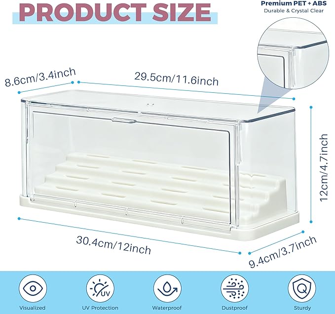 2 Pack Button Pin Display Case – 4-Tier Clear Badge Storage Box, Stackable Dustproof Pin Organizer with Front Door for Button Pins, Enamel Pins, and Collectibles (White-2 Pack)