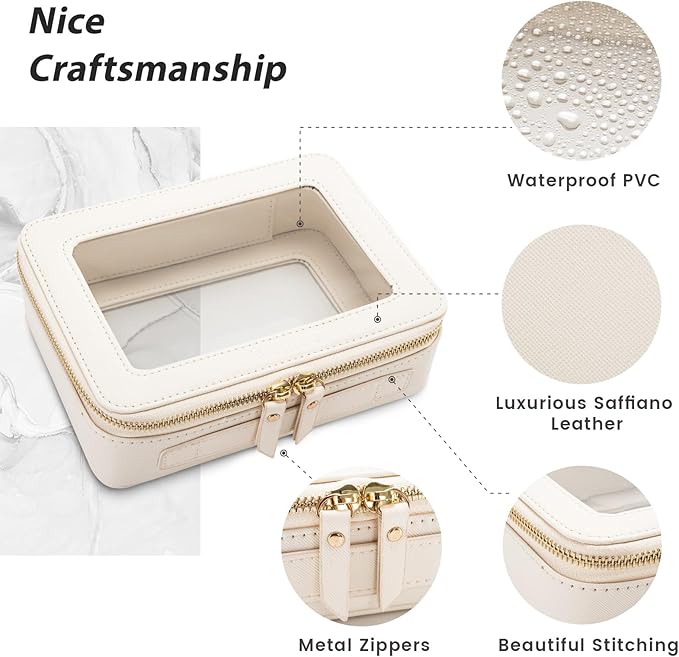 Aveniee Clear Makeup Bag Organizer,Large Travel Toiletry Bag for Women, Waterproof Cosmetic Pouch with Zippers,Car Organizers and Storage Case for Accessories,White