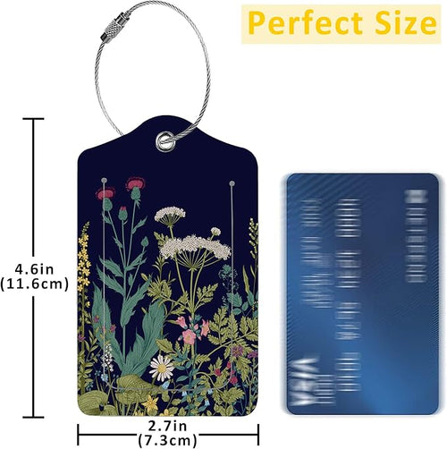 2 Pack Luggage Tags for Suitcases,Herbs and Wild Flowers Luggage Tag,PU Leather Id Label Luggage Tags with Stainless Steel Loop and Privacy Cover for Women Men Teens Travel