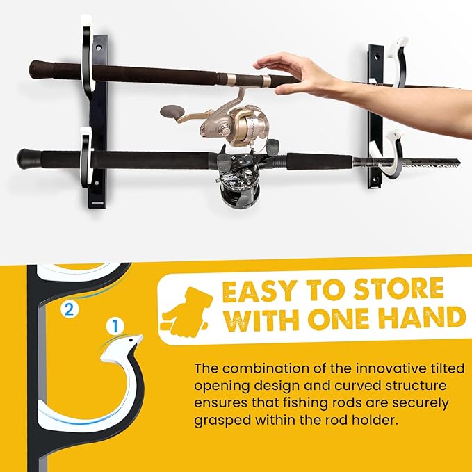 QudraKast Horizontal Fishing Rod Holder for Garage Wall Ceiling Mount - Fishing Pole Holders Fishing Rod Rack Holds Up to 4 Rods or Combos, Ideal Fishing Gift (2pack)