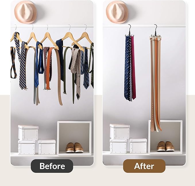 ZEDODIER Tie Hanger for Closet, Rotatable Tie Organizer for Men with 8 Hooks, Heavy Duty Space Saving Tie Rack for Ties and Belts, Black