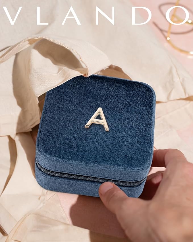 Vlando Jewelry Box for Aunt Gifts from Niece Nephew, Birthday Gifts for Aunt Auntie, Unique Gifts for Aunt Auntie Travel Jewelry Case, Auntie Gifts for Wedding Anniversary - Letter F, Dark Blue