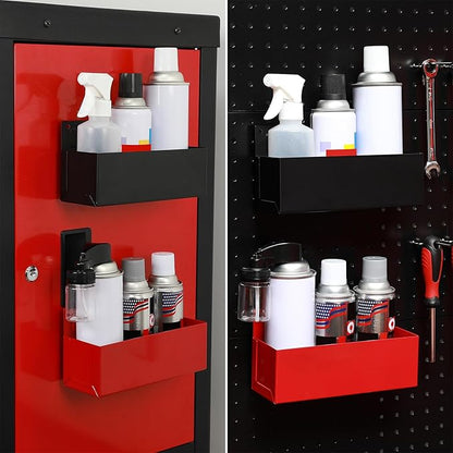 Mayouko 2PCS Magnetic Aerosol Spray Can Holder, 8.3" x 3" x 4.4", Magnet Toolbox Bottle Holder, Toolbox Storage Shelf for Chest, Garage, Workspace, Black&Red