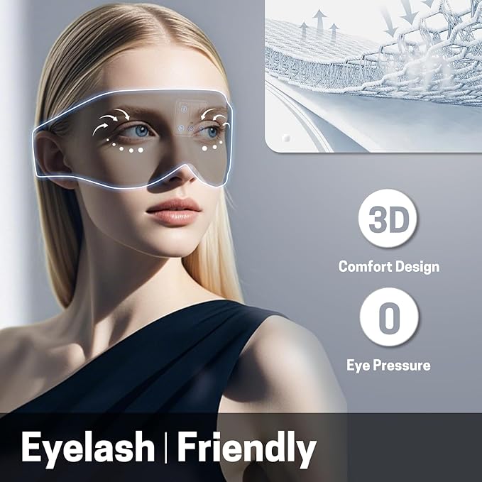Sleep Mask with Bluetooth Headphones 3D Contour Sleeping Headphones 5.4 Wireless Bluetooth, Ultra-Thin Stereo Speakers Blackout Eye Masks for Men Women Travel Sleep