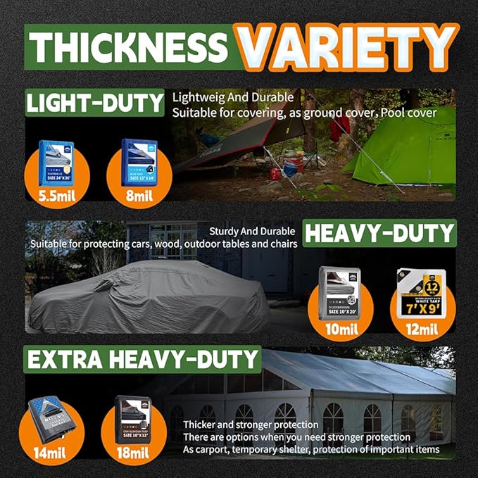 RAINDEWAY Tarps Heavy Duty Waterproof 30x60 Feet, 10 Mil Thick Multipurpose UV Resistance Large Tarp Cover with Metal Grommets and Reinforced Edges, Silver/Brown Tarp