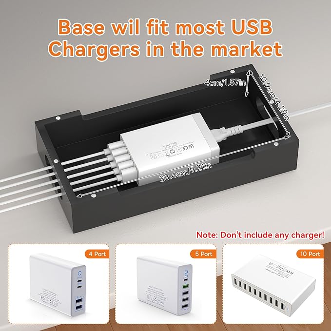 Pezin & Hulin Bamboo Charging Station with Watch Stand, Docking Holder for Multi Device with 5 Charge Cables, Desktop Dock Stations Electronic Organizer for Cellphone, Tablet, Watch-Black