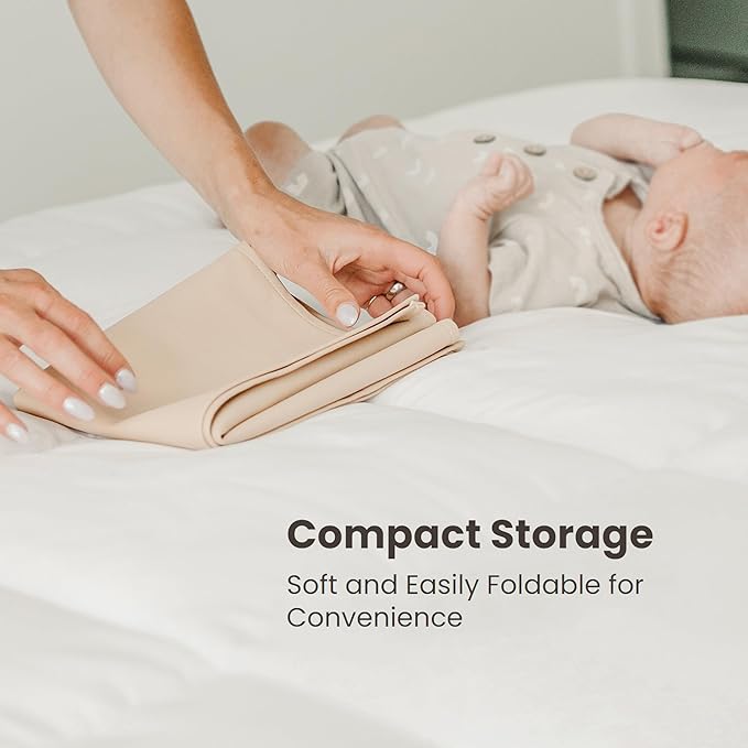Konssy Faux Leather Baby Changing Mat 2 Pack, Waterproof, Wipeable & Portable Diaper Changing Pad for Travel or Home, Foldable Mat Fits Perfectly in Diaper Bag, 30 x 17 inches (Blush,Beige)