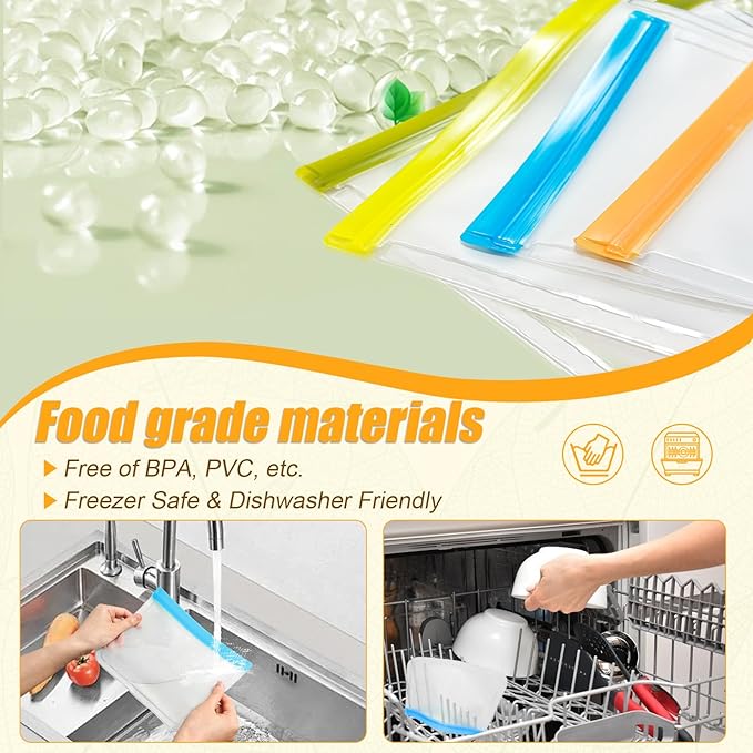 10 Pack Reusable Storage Bags, Dishwasher Safe Reusable Food Storage Bags, Silicone Leak proof Freezer Bag for Lunch, Sandwich, Snack, Marinate Meat, Salad Fruit