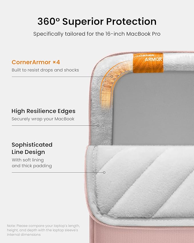tomtoc 360° Protective Laptop Sleeve for 16-inch MacBook Pro M4/M3/M2/M1 Pro/Max A3403 A3186 A2991 A2780 A2485 A2141 2024-2019, Dell XPS 16 Laptop, Water-Resistant MacBook Case with Accessory Pocket