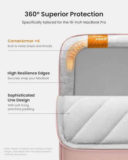 tomtoc 360° Protective Laptop Sleeve for 16-inch MacBook Pro M4/M3/M2/M1 Pro/Max A3403 A3186 A2991 A2780 A2485 A2141 2024-2019, Dell XPS 16 Laptop, Water-Resistant MacBook Case with Accessory Pocket