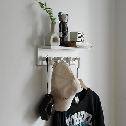 Entrance Coat Rack ，Coat Hooks, Wall-Mounted Wooden Hook Rack, Wall-Mounted Shelves are Very Suitable (White Finish-1)