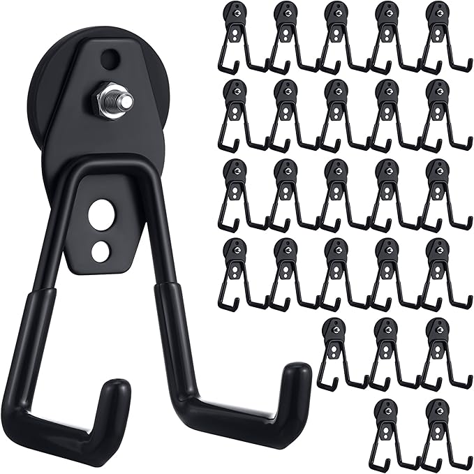 Landhoow Large Magnetic Hooks Heavy Duty Garage Magnet Hooks Strong Storage Utility Magnetic Hangers with Anti Slip Rubber Coating for Indoor and Outdoor Hanging(Black,26 Pcs)