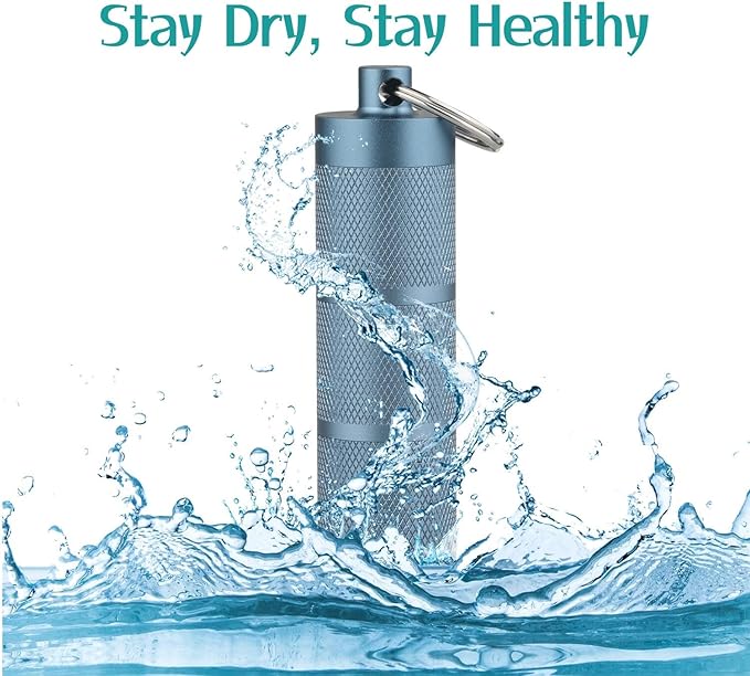 Waterproof Keychain Pill Holder - Compact, Portable, and Secure Pill Box with 3 Compartments - Pocket-Sized Pill Case and Container for Daily Medication on The Go, Blue