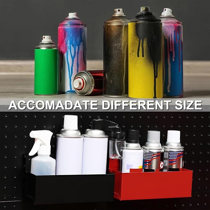 Mayouko 2PCS Magnetic Aerosol Spray Can Holder, 8.3" x 3" x 4.4", Magnet Toolbox Bottle Holder, Toolbox Storage Shelf for Chest, Garage, Workspace, Black&Red