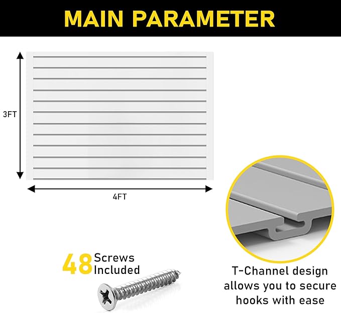DLDIRECT 36" X 48" - Slatwall Panel Garage Organizer: Heavy Duty Wall Mounted PVC Rack, Interlocking Slat Paneling for Garage Storage, Slotwall Board, Shelves System