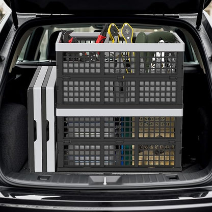 Collapsible Utility Crate Storage Bin, Folding Plastic Stackable Utility Crates, Black, 2PK - 42L