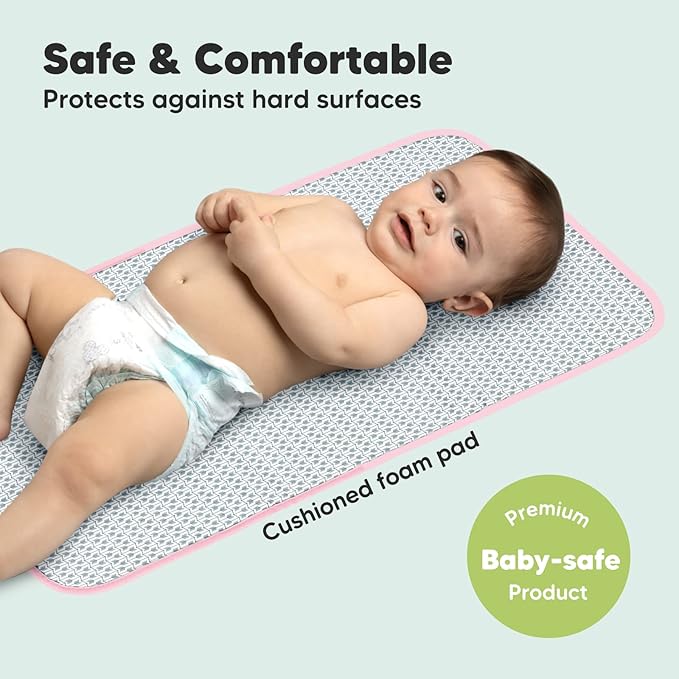 KeaBabies Portable Diaper Changing Pad, Easy Wipe Clean - Foldable Waterproof Baby Changing Mat for Diaper Bag, Compact, Lightweight, 25x13 Baby Changer Travel Essential, Machine Washable (Sweet Pink)