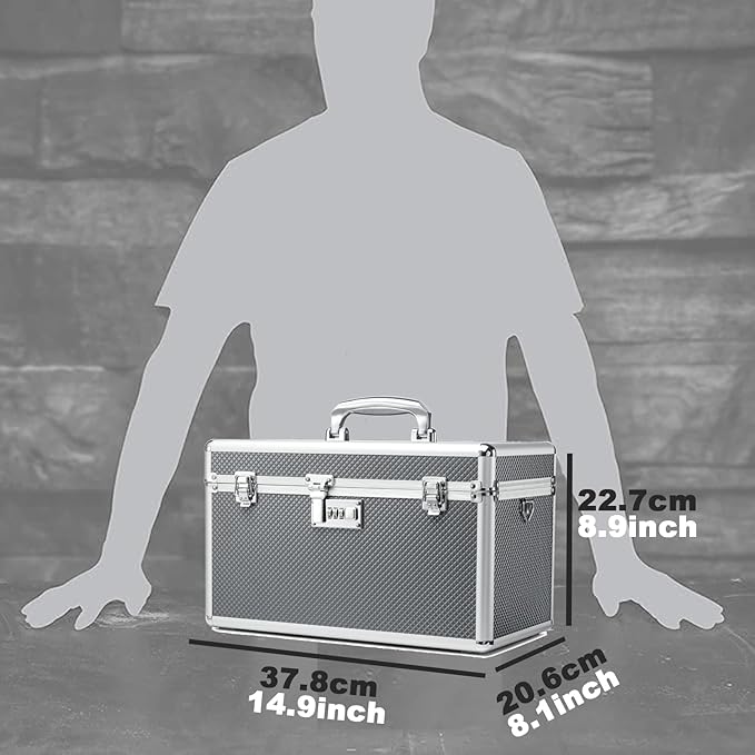 Storage Lock Box with Combination code, Lockable Medicine Storage Case, Empty First Aid Box, Security Lock Box, Multipurpose Lockbox for Home and Outdoor Use (Gray, X-Large)