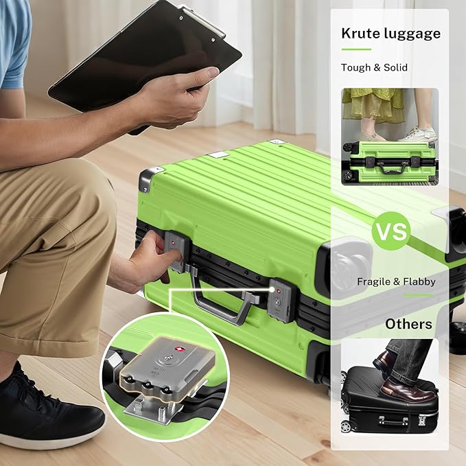Krute Large Luggage 28 inch Zipperles Suitcase With Spinner Wheels USB Charger Hardside PC Aluminum Frame Luggages Checked Suitcases with TSA Lock (1 Piece)