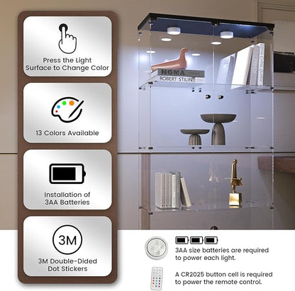 Beauty4U Glass Display Cabinet with Light, 4 Shelves with 2 Doors, Curio Cabinets for Living Room, Bedroom, Office, Black Floor Standing Glass Bookshelf, Quick Installation