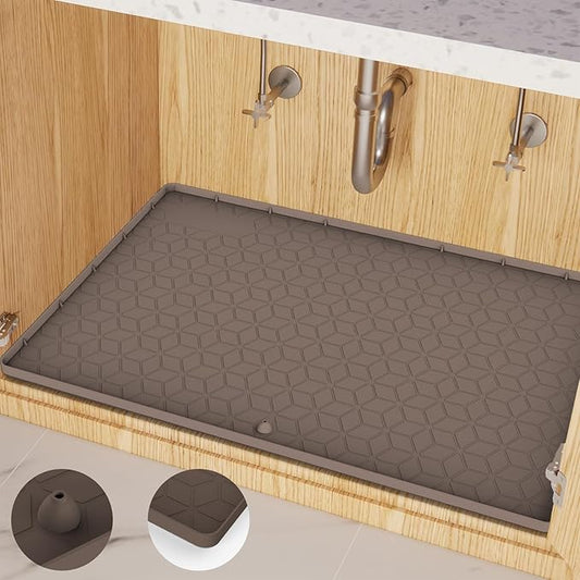 Under Sink Mat, 14"x22" Under Sink Mats for Kitchen, Silicone Waterproof Under Sink Liner, Sink Cabinet Organizer Tray with Drain Hole