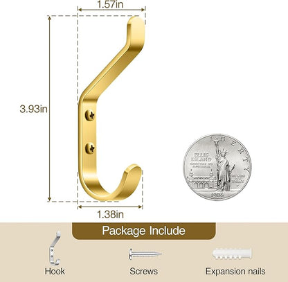 Coat Hooks Wall Mount for Hanging: 20LB Sturdy Hanger for Backpack, Towel, Bag, for Closet, Bathroom, Door, Mushroom, Brushed Gold 4 Pack, 3.75"