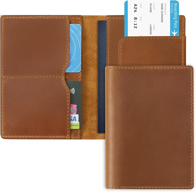 Jack&Chris Leather Passport Holder, Handmade Passport cover, Travel Wallet Cover Case for Men and Women, Leather Travel Documents Organizer Protector, JC107