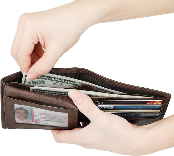Wallet for Men-Genuine Leather RFID Blocking Bifold Stylish Wallet With 2 ID Window