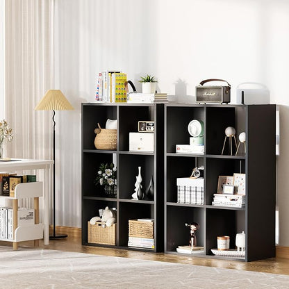 COMHOMA 6 Wood Cube Storage Organizer with Open Back and Removable Back Panels, 11In Black Cube Storage Bookshelf, Cubicle Shelf Bookcase for Home Office Bedroom Living Room, Vertical or Horizontal