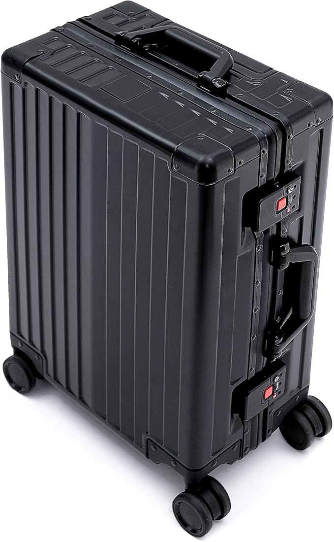 YYW Aluminum Carry-On Luggage Airline Approved Lightweight Suitcase with TSA Lock and Silent Wheels, Hardshell Spinner Business Travel (Black, 24in)