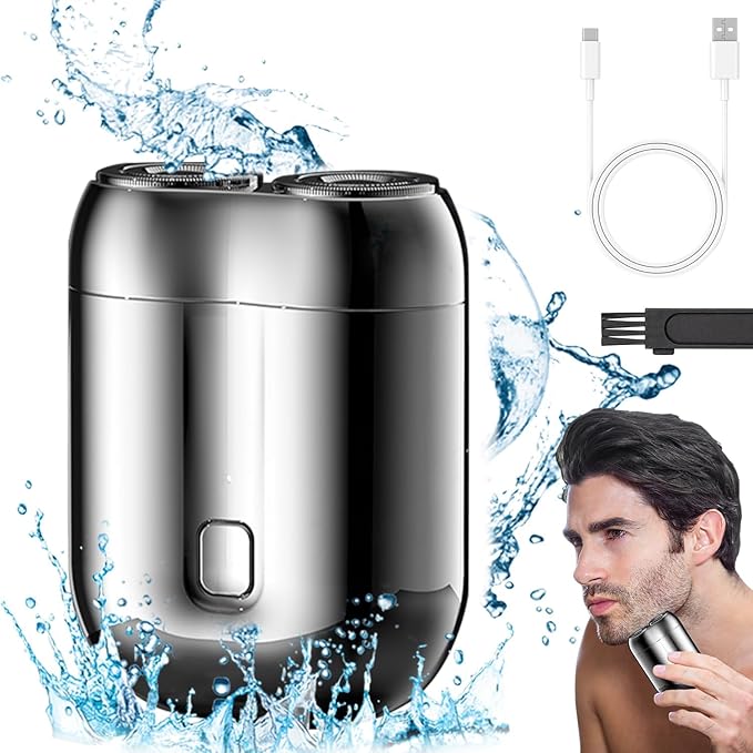 2025 New Model Mini Dual-Head Electric Shaver, Electric Mini Portable Razor, Pocket Size Washable Double Head Razor, Rechargeable Waterproof Compact Electric Shaver for Home, Car, Travel (Silver)