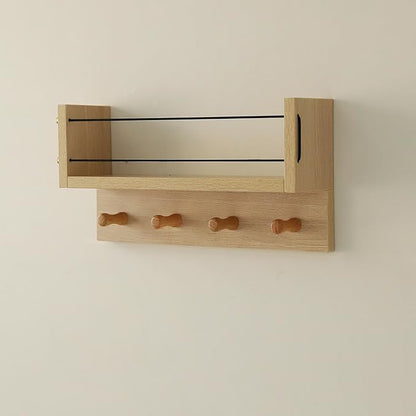 Entrance Coat Rack ，Coat Hooks, Wall-Mounted Wooden Hook Rack, Wall-Mounted Shelves are Very Suitable (Oak Colored Finish-A)