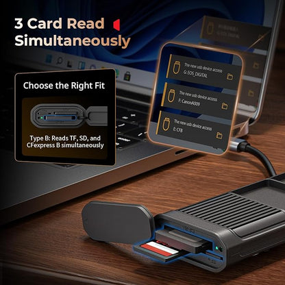 SmallRig Multifunctional Card Reader & Card Holder (CFexpress Type B), with Slot for AirTag, High-Speed Memory Card Reader for SD, SDXC, Micro SD, SDHC, 3 Card Read Simultaneously, 9 card slots - 4532