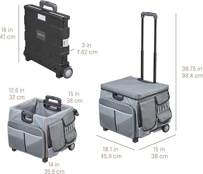 Mobile Utility Cart with Storage Organizer Bag, Rolling Cart, Dark Grey/Grey