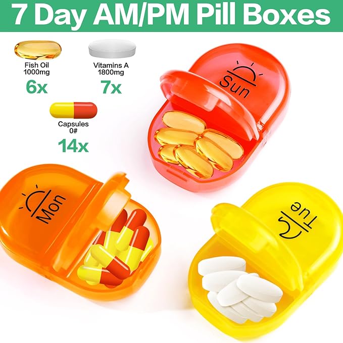 Serfeymi Weekly Travel Pill Organizer 2 Times A Day AM PM Upgraded Rainbow Pill Box 7 Day with Portable Zipper PU Leather Pill Case, Medicine Organizer for Pills, Vitamins, Fish Oils - Floral 02