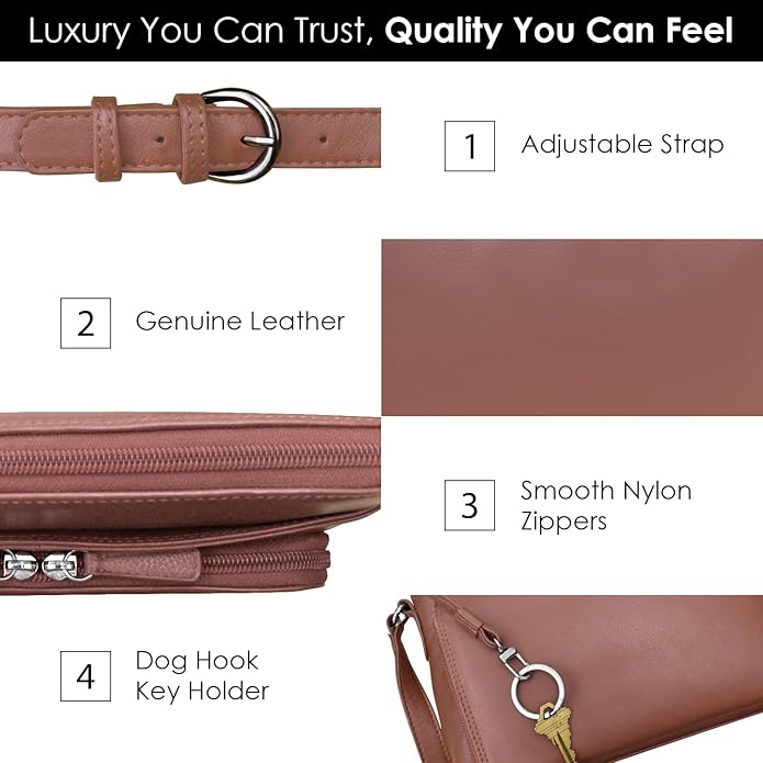 ili New York Genuine Leather Crossbody Bags for Women - Premium RFID Blocking Shoulder Bag Organizer with Adjustable Strap