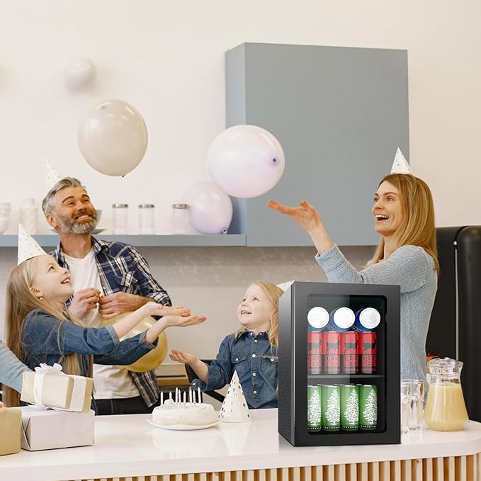 0.95 Cu.ft Mini Fridge Holds 24 Cans, Beverage Refrigerator Cooler, Solid Door, Manual Temperature Control (at the Back), Quiet Compact Drink Fridge for Soda, Beer, Wine, Office, Dorm, Bar