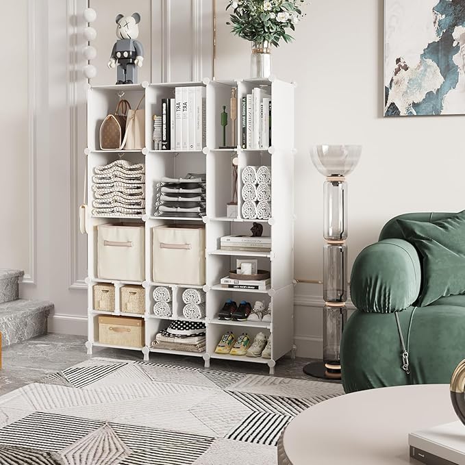 AWTATOS Cube Storage Organizer Closet Storage 12 Cube Shelves, Large and Small Cubes, DIY Portable Closet Clothes Storage Shelfs for Home, Bedroom, White