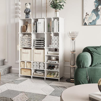 AWTATOS Cube Storage Organizer Closet Storage 12 Cube Shelves, Large and Small Cubes, DIY Portable Closet Clothes Storage Shelfs for Home, Bedroom, White