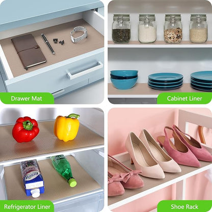 Beige Shelf Liners for Kitchen Cabinets Non Adhesive Drawer Liner for Bathroom Waterproof Refrigerator Liners for Shelves Fridge Plastic Mats Cabinet Cupboard Liner 23.6 x 393.7 Inches