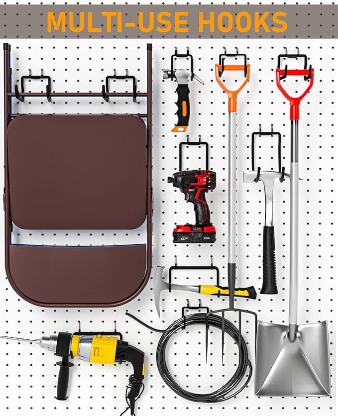 INCLY 36 Pack Heavy Duty Pegboard Hooks, 1/4" Pegboard Drill Holder Tool Utility Hooks, Peg Board Tool Hangers Accessories for Hanging Power Tools, Drill, Hammer, Workbench, Garage