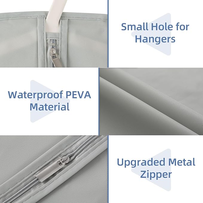 Dress Bags for Gowns, 65'' Long Garment Bags for Hanging Clothes, Dress Garment Bag, Grey Dress Cover with Clear Window for Dresses, Coats, Uniforms - 5 Pack