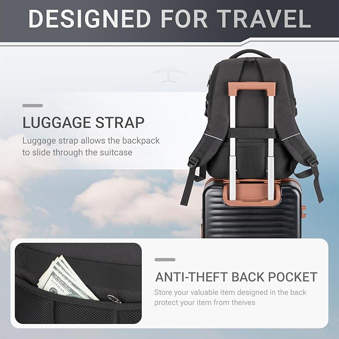 40L Expandable Laptop Backpack, Anti-thief Travel Backpack with USB Charging Port, Airline Approved Business Waterproof Carry on Luggage, Fits 15.6" Laptop for Men Women