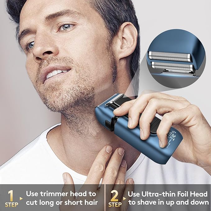 Brightup Foil Shaver Electric Razor & Shavers for Men with Trimmer[150 Min Runtime], IPX6 Waterproof Double Floating Blades for Shaving Face, Cordless/Type C Rechargeable/Travel Lock/LED Display