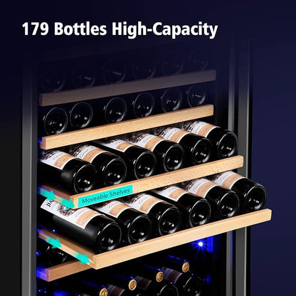 Wine Cooler Refrigerator, 179 Bottles Professional Wine Fridge with Powerful Compressor,Quiet Operation and Elegant Design for Wine Lovers