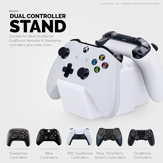 Game Controller Holder & Desktop Pen Organizer Stand With Ten Slots for Pens, Pencils, Stationery, Craft Tools & More - Universal Design for PS5 XBOX SERIES X ONE PS4 SWITCH PC Gamepads - D05 - White