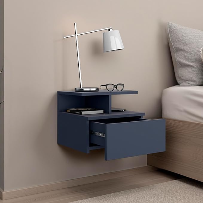 Floating Nightstand Drawer and Two Shelves for Organized Storage and Decorative Display in Modern Living Spaces
