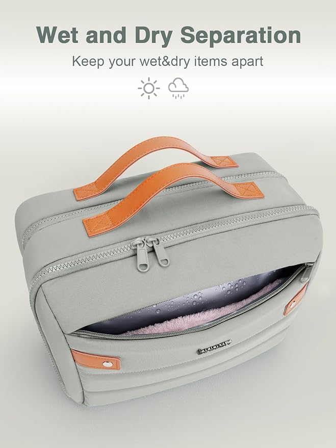 Women's Hanging Toiletry Bag, Waterproof Travel Cosmetic Organizer with Jewelry Storage, Large Capacity Makeup Case for Full-Size Skincare & Bathroom Essentials, Portable Cosmetic kit, Grey