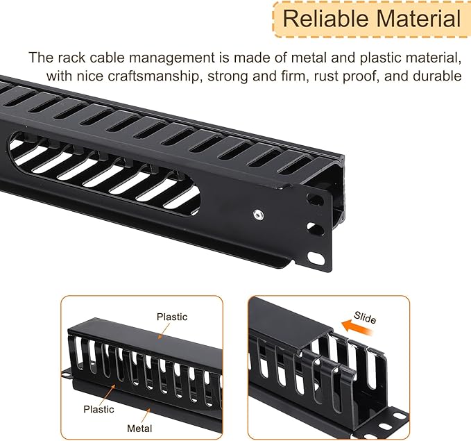 PATIKIL 1U 19 Inch Cable Manager, 6 Pack 24 Slot Horizontal Rack Mount Wire Management Metal Finger Duct Wire Organizer for Network Cabinet, Black